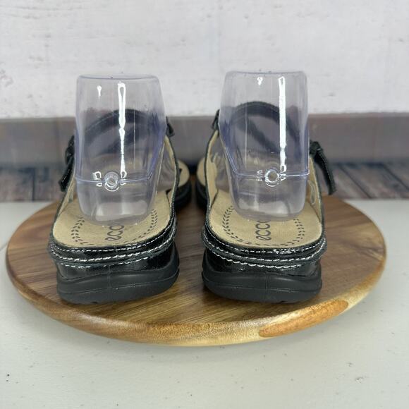 Ecco Sandal Womens 11.5 Black Leather Comfort Slip on Strappy Adustable Cork - Picture 2 of 13